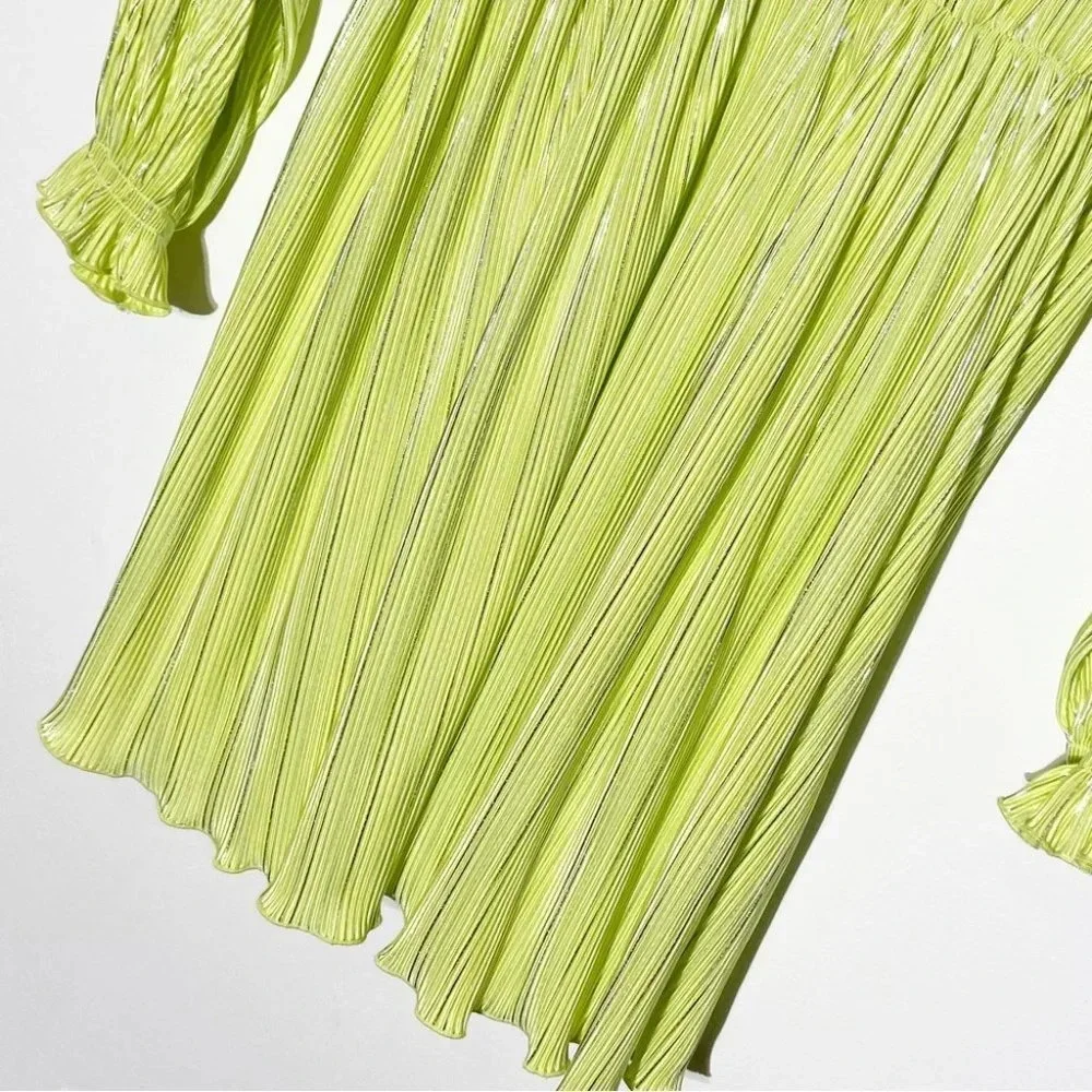 New ROTATE BIRGER CHRISTENSEN Ivy Pleated Mini Dress In Sunny Lime Size 0